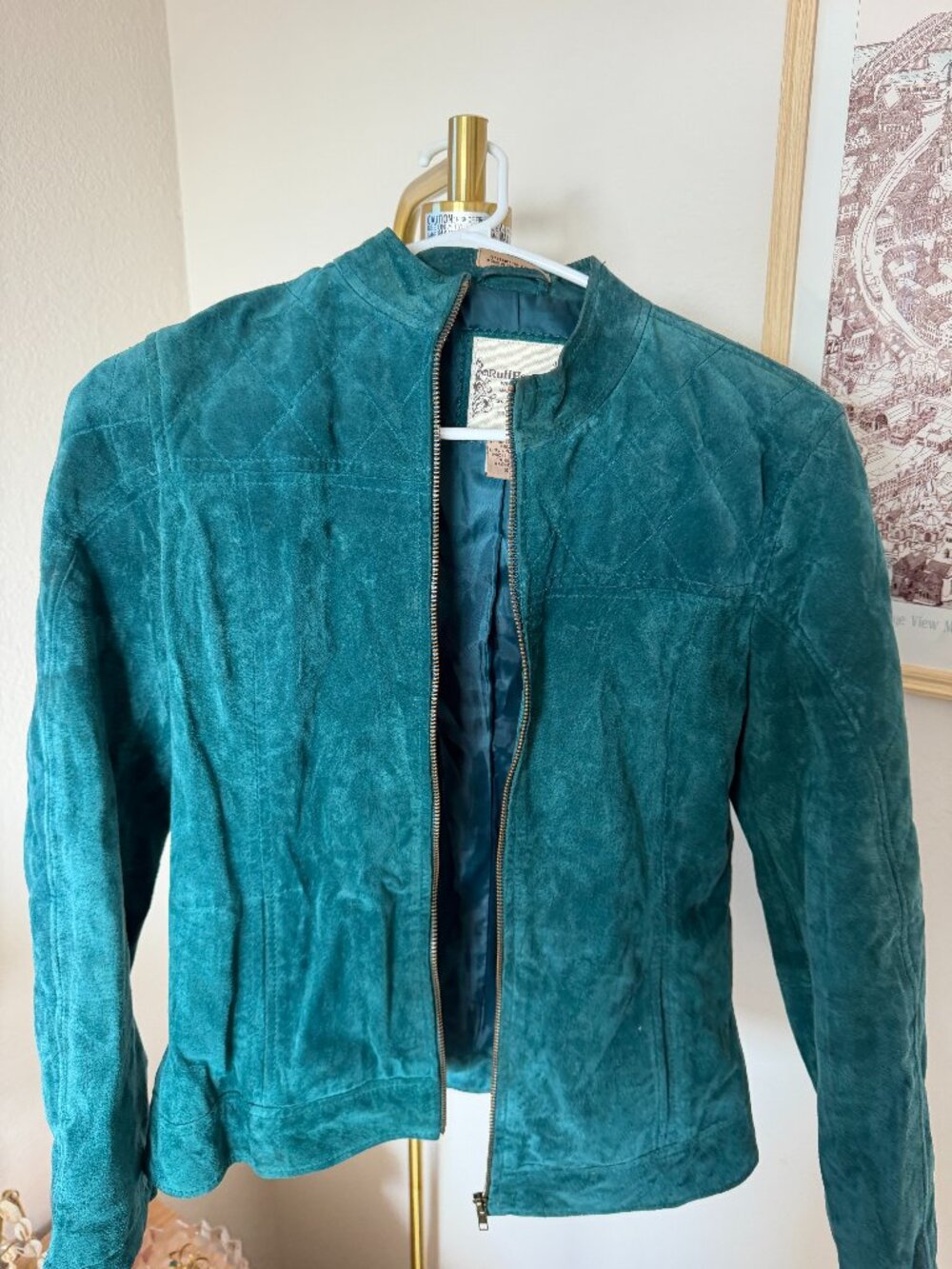 RuffHewn Teal Suede Leather Moto Jacket